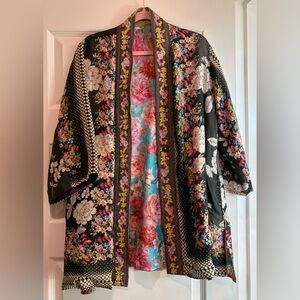 Johnny Was Reversible Silk Embroidered Floral Kimono